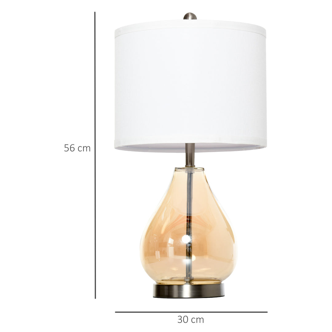 Sæt med 2 bordlamper, bordlamper, e27-fatning, sengelampe, 40 w, glas, hør, metal, rav, 30 x 56h cm