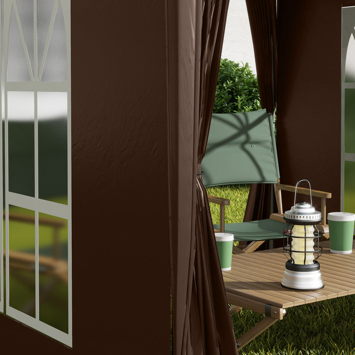 Pop-up-pavillon, øltelt, 4 aftagelige sidevægge, 2 vinduer, metalramme, 2 x 2m, brun