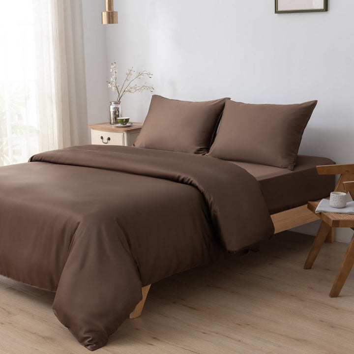 Mørkebrun Bambus Sengesæt 1-person - 400TC Tanboocel - Kaffebrun