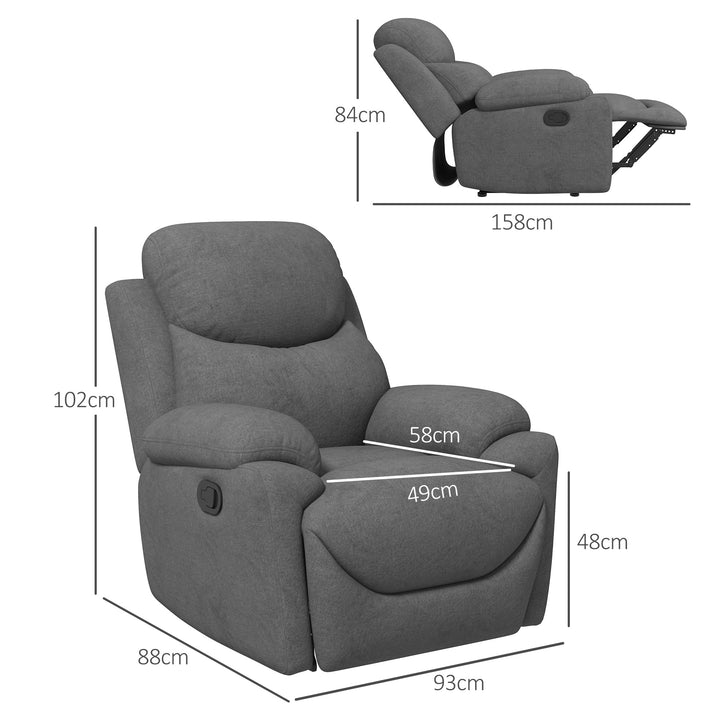Lænestol tv-stol, lænefunktion hørlook, 93 cm x 88 cm x 102 cm, grå