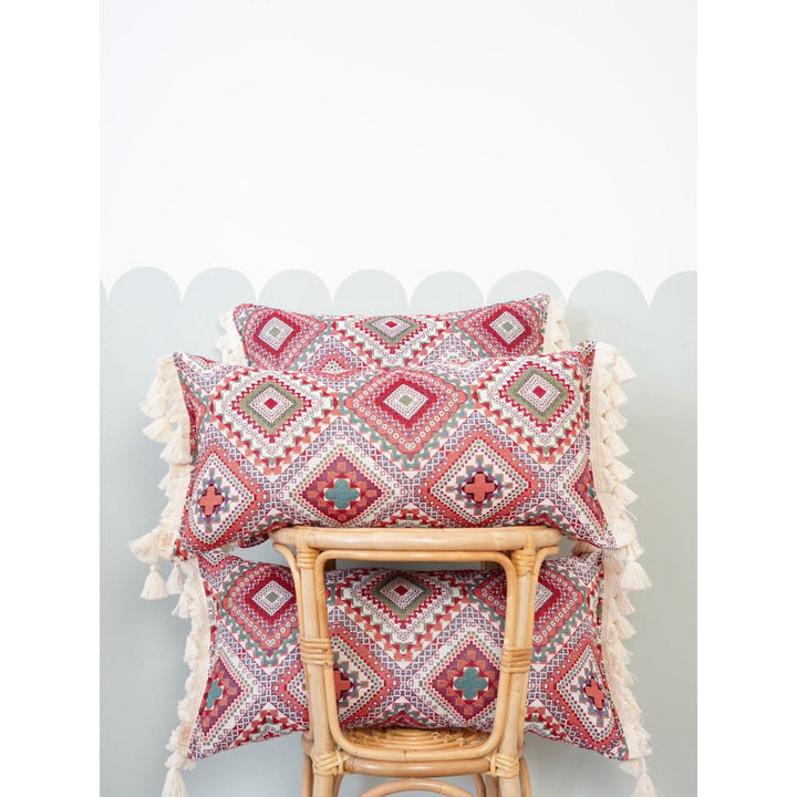 "Pink boho style" dekorativ pude med frynser