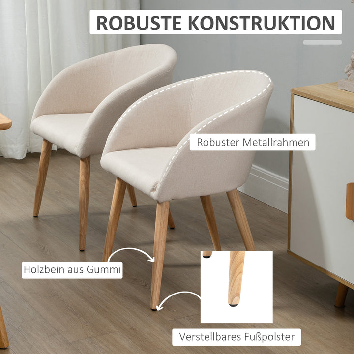 Sæt med 2 polstrede stole, skandinavisk design, polstrede stole med træben, skridsikre puder, 150 kg vægtkapacitet, beige