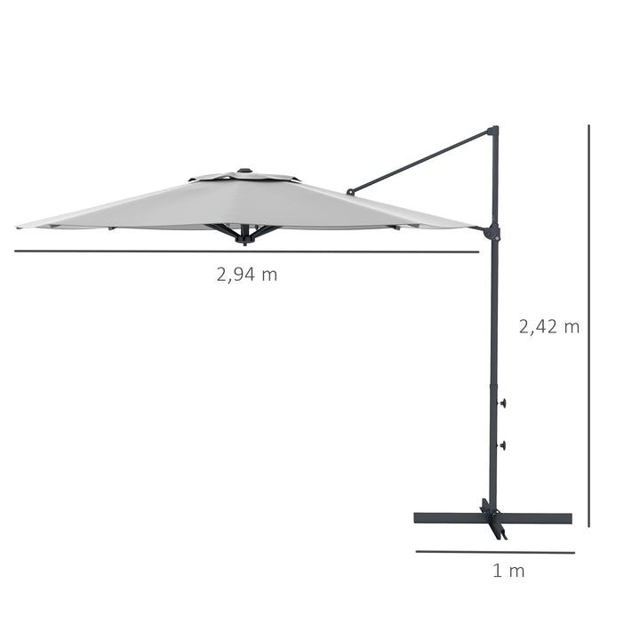 Ø3 m cantilever parasol, vipbar, drejelig, håndsving, vindfang, metalmast, mørkegrå