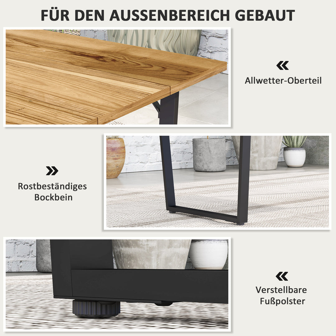 Havebord træ 175x80 cm vejrbestandigt balkonbord med parasolhul buffetbord til 6 personer brun