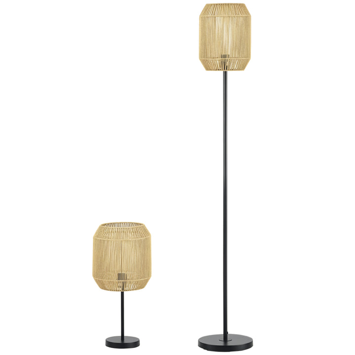 2-Delt belysningssæt. 1 gulvlampe, 1 bordlampe, 38 cm x 38 cm x 158 cm, naturlig + sort