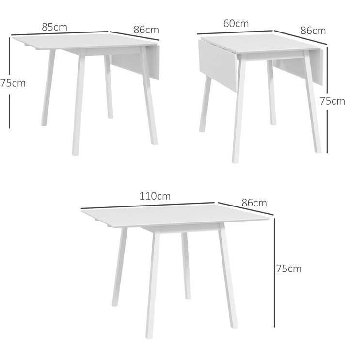 Spisebord, foldbart køkkenbord, 2 foldbare overflader, 110 x 86 x 75 cm, hvid