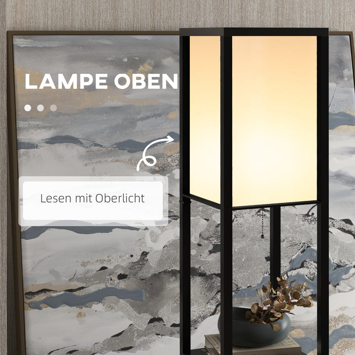 Gulvlampe med hylder, gulvlampe, træ, 26 x 26 x 160 cm, til stue/soveværelse (uden pære)