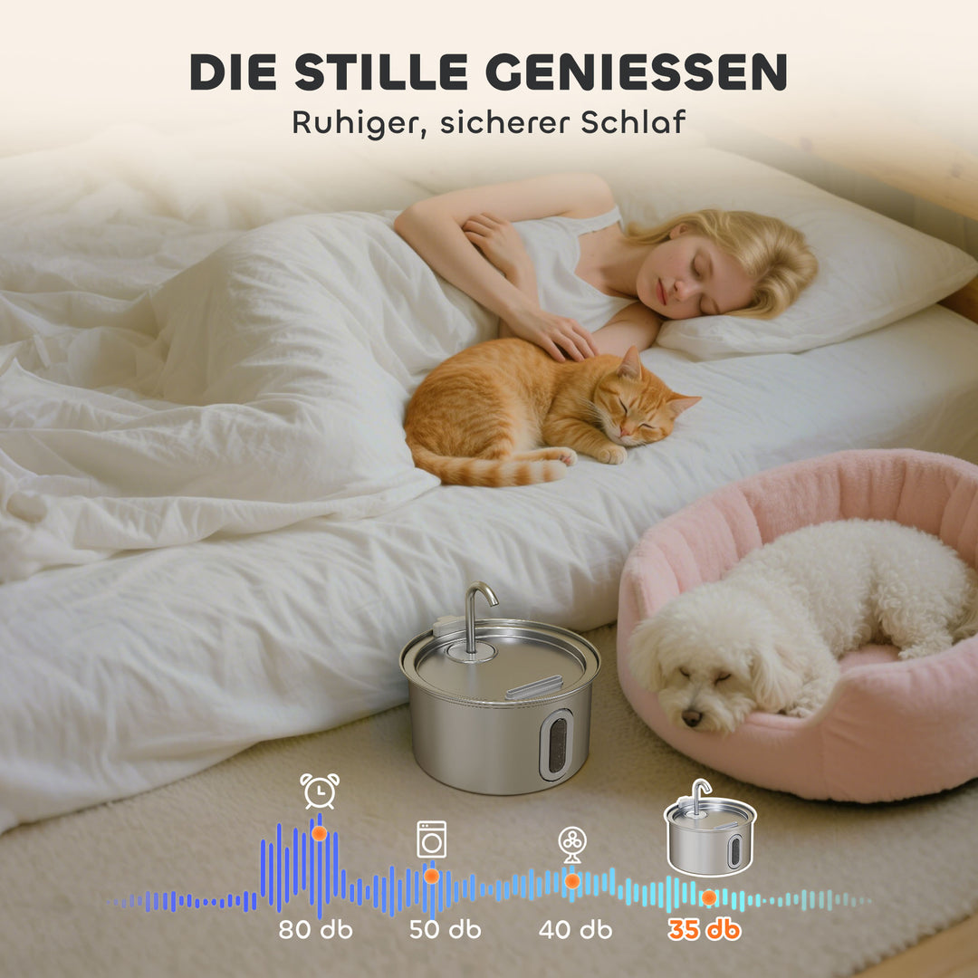 Kattefontæne 2,5 l drikkefontæne til katte med stille pumpe, led-lys, aktivt kulfilter, 20 x 20 x 19 cm