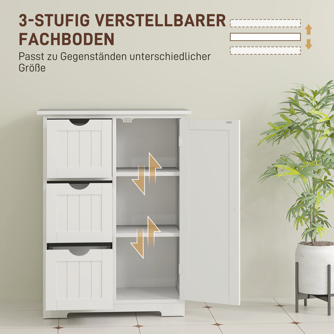 Badeværelsesskab, badeværelseskommode, 3 skuffer, hylde, mdf, hvid