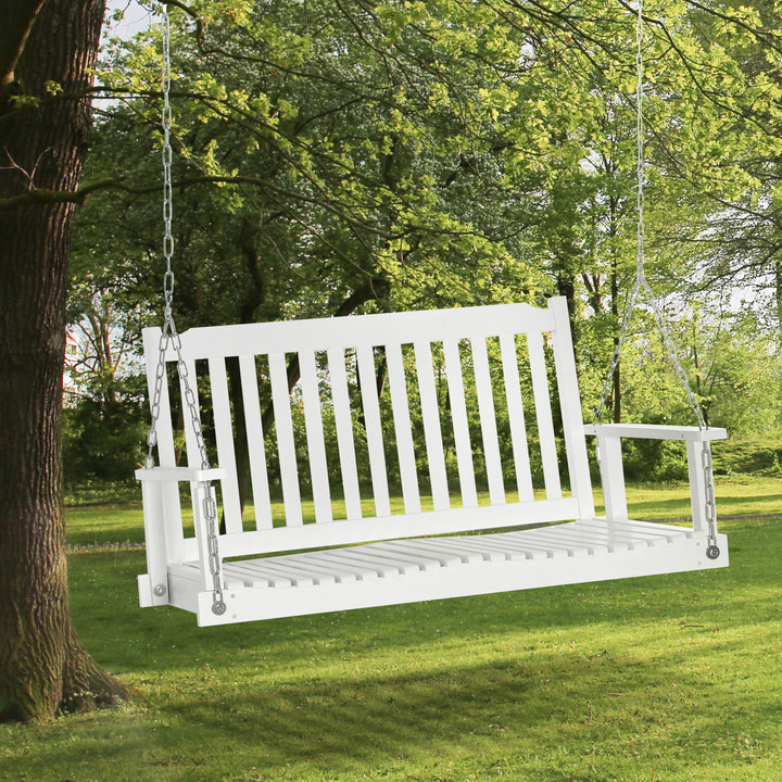 Havegynge til 2 personer, gyngebænk, hængebænk, massivt træ, terrasse, baghave, hvid, 117 x 69 x 60 cm