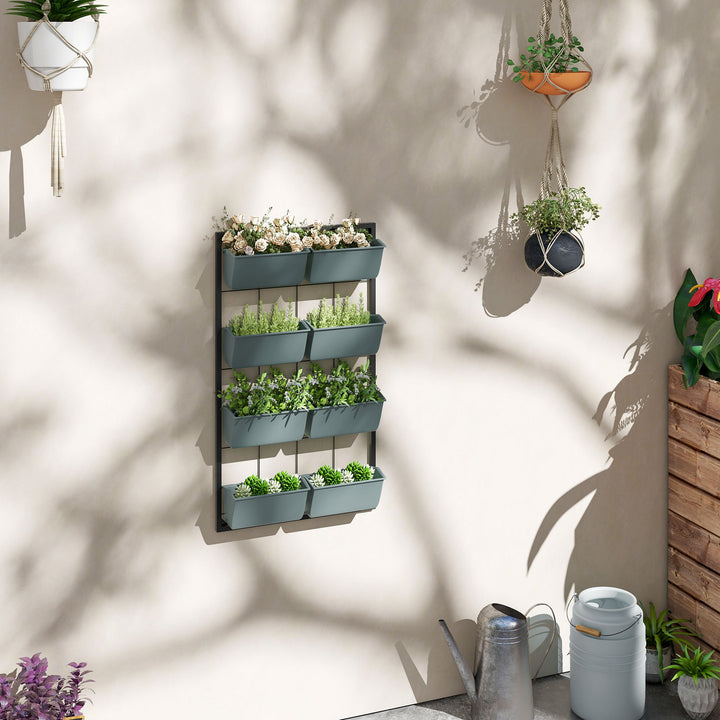 Plantestander/blomsterstander med 8 stabelbare plantekasser, vejrbestandig, 52,5 x 14 x 90 cm, grå + sort