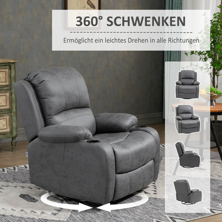 Lænestol med fodstøtte og lænefunktion, inklusive kopholder, tv-stol, 87 cm x 95 cm x 102 cm, grå