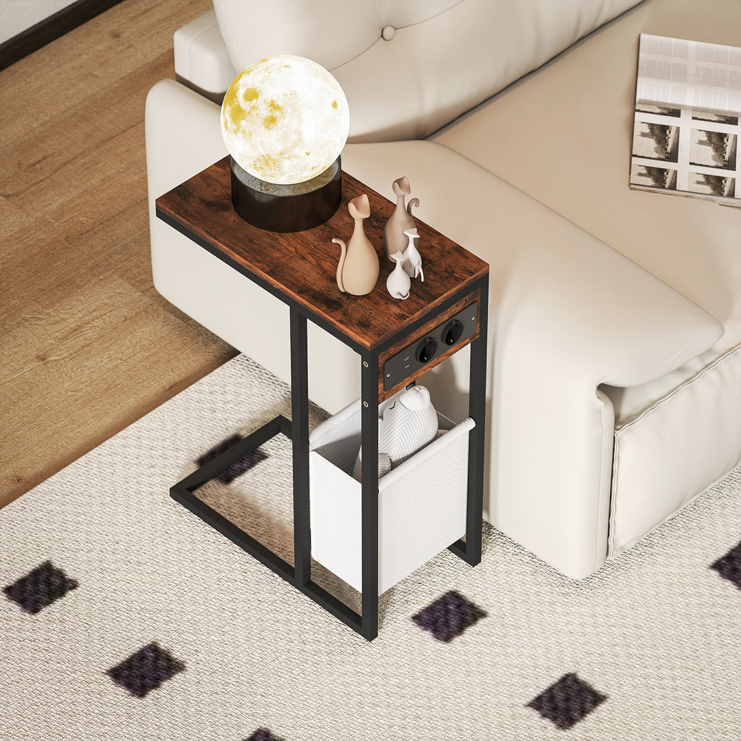 Sidebord med stikkontakter, usb-porte, kabel, c-formet design