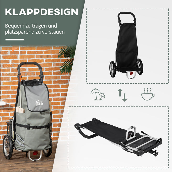 3-I-1 indkøbsvogn cykeltrailer sækkevogn, 53 x 43 x 110 cm, grå + sølv