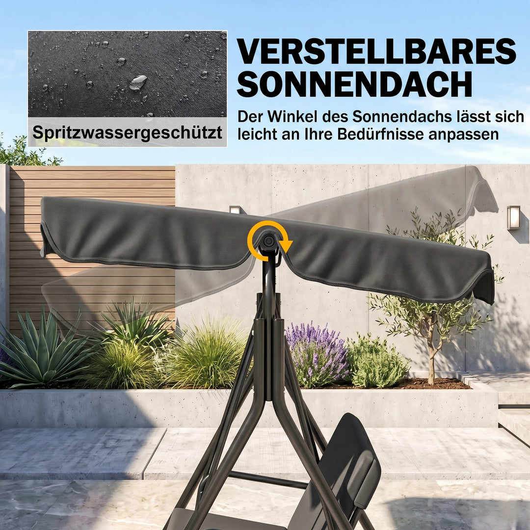3-personers Hollywood gyngestol til haven, vejrbestandig, 172 cm x 110 cm x 153 cm, sort