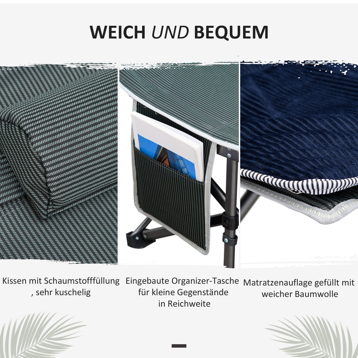 Campingseng, foldbar feltseng med pude, 188 x 64,5 x 53 cm, mørkeblå+grå