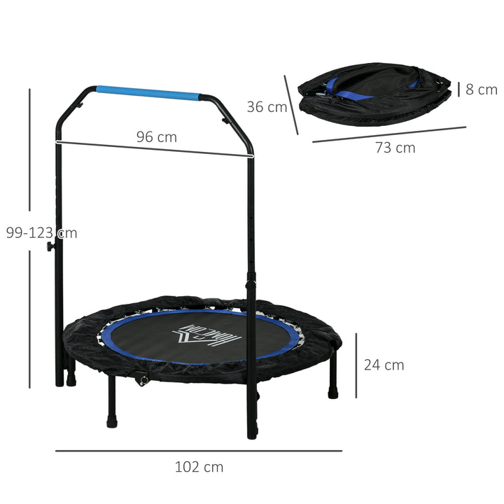 Fitnesstrampolin, foldbar, justerbart håndtag, Ø102x123H cm, op til 150 kg, sort/blå