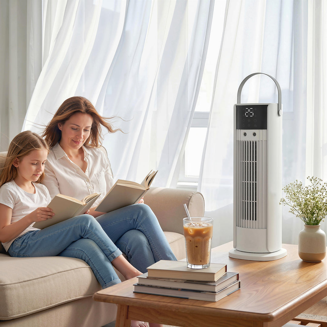 Tårnventilator til soveværelset, 40 cm bordventilator med dugfunktion, 3 hastigheder, 90° oscillation, timer