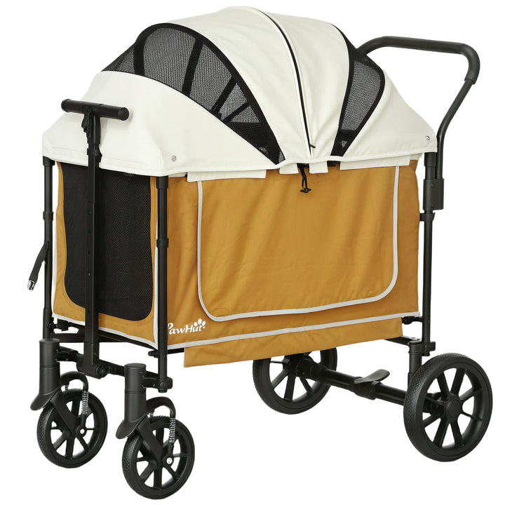 Hundeklapvogn sammenklappelig hundeklapvogn til hunde og katte op til 30 kg 110 x 65 x 102 cm brun