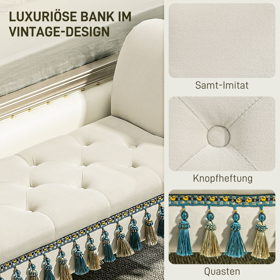 Polstret bænk, vintage design, op til 150 kg, 117 x 40 x 58 cm, beige