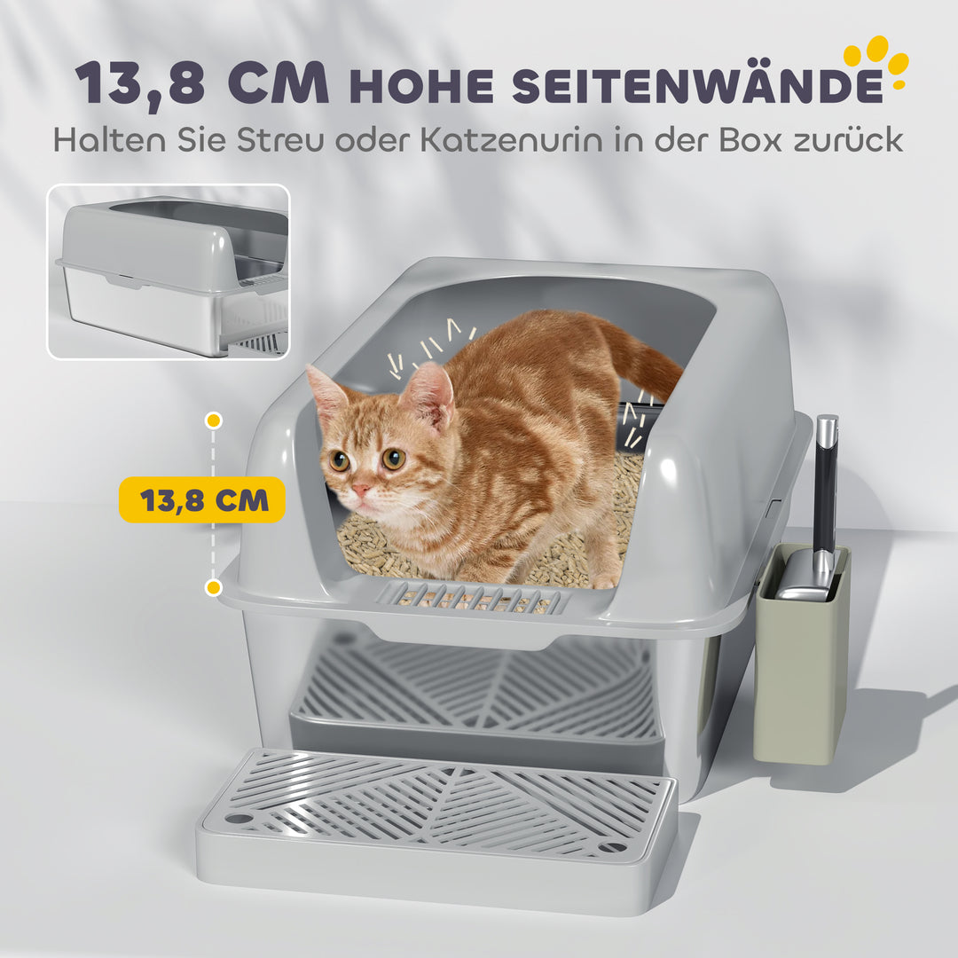 Kattebakke, rustfrit stål, høje vægge, opbevaringsboks, lysegrå
