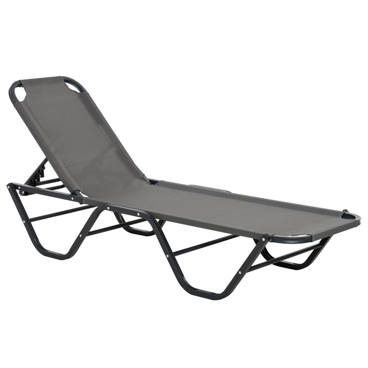 Solseng strandseng 5-niveauer aluminium haveseng afslappende liggestol textileline grå+sort 163 x 58,5 x 91 cm