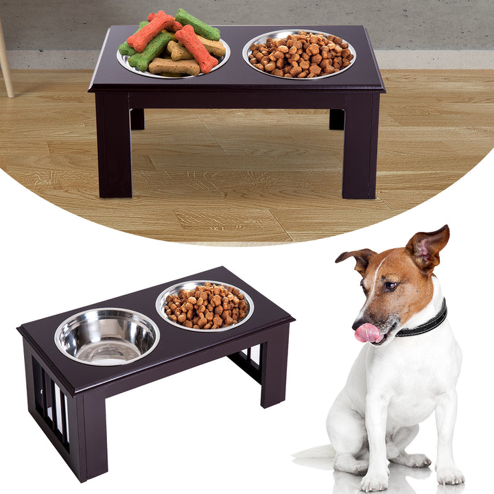Foderstation til hunde, skridsikker, 58,4 x 30,5 x 25,4 cm, grå, 2 l pr. skål