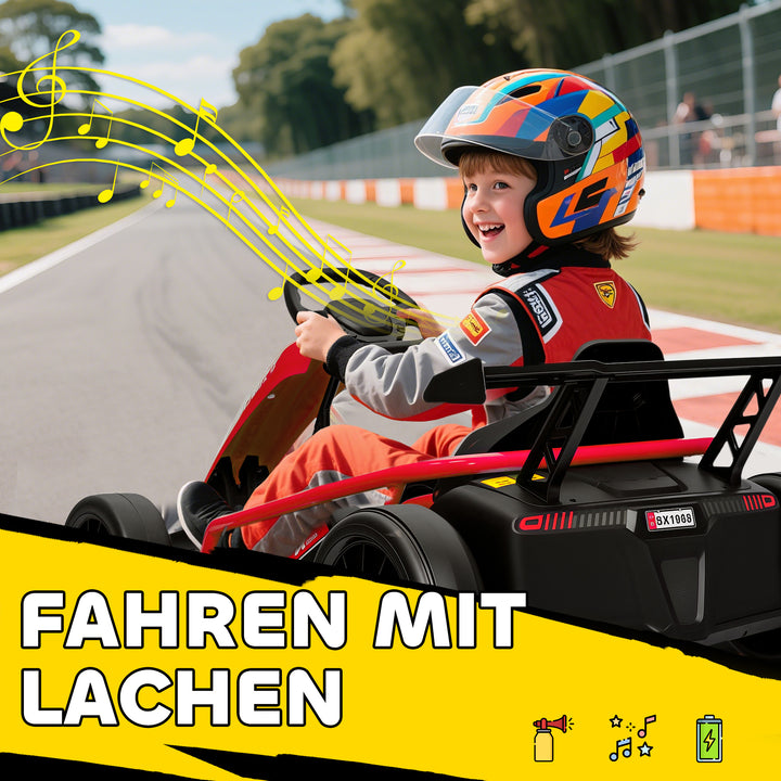 24V elektrisk gokart til kørsel og drifting, nylondæk, sikkerhedssele, horn, musik, til alderen 8-12, rød