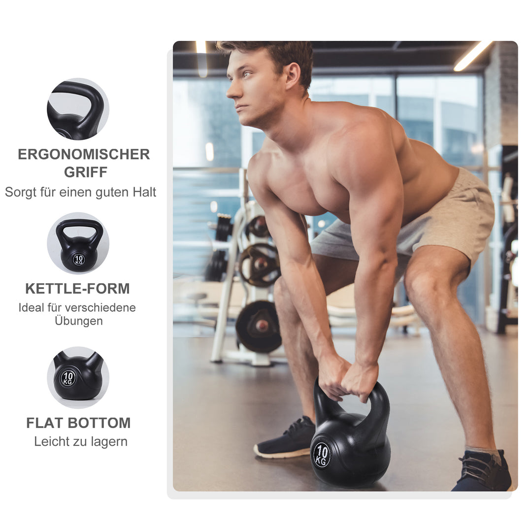 Kettlebell, 8 kg vægtstang fyldt med sand, til begyndere, sort