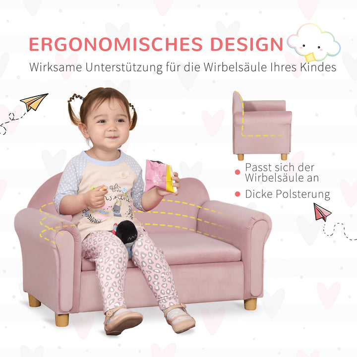 Børnesofa, to-personers til børn 3-5 år, opbevaringsplads, naturtræsstel, 84 x 41,5 x 48,5 cm, lyserød