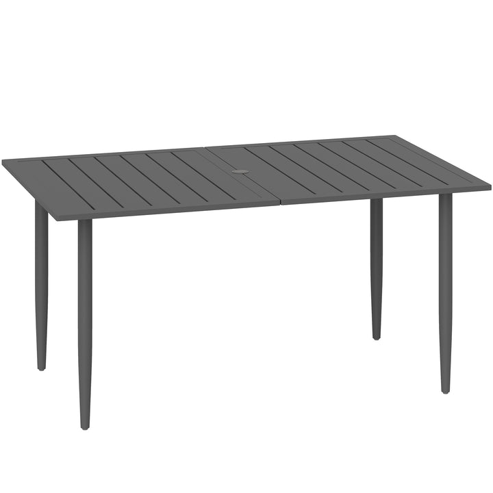 Havebord 150x90cm, vejrbestandigt balkonbord af stål, balkonbord med parasolhul, sort