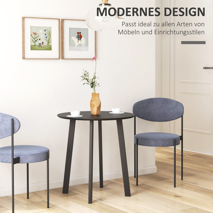 Spisebord til 2 personer, hvid bordplade, metalben med fodkapper, Ø72 x 75H cm, sort