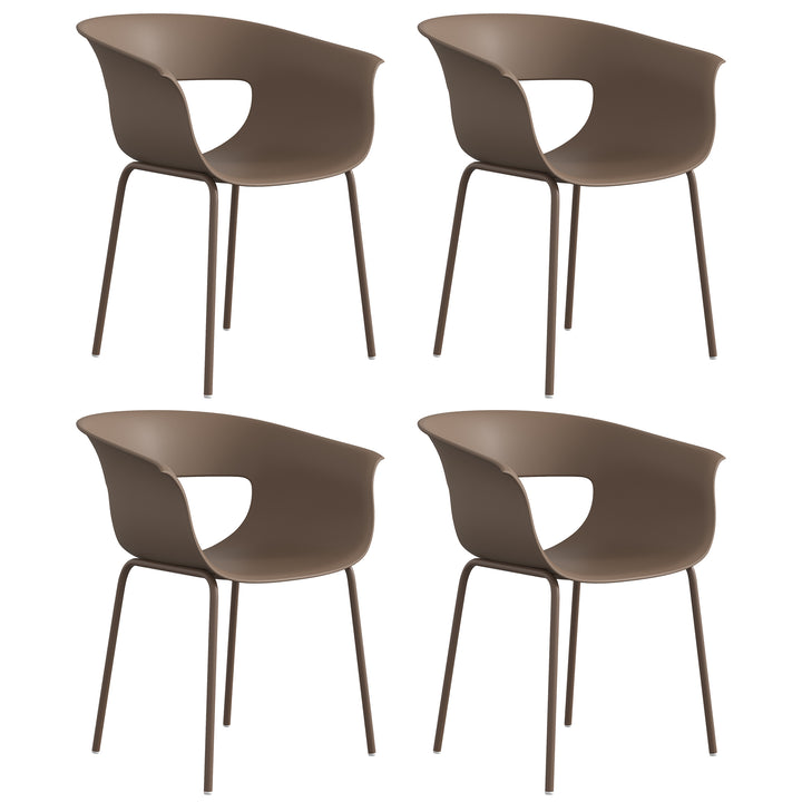 Havestole, sæt med 4, ergonomiske balkonstole med udskæringsdesign, armlæn, vejrbestandige, rustfri, kaffe