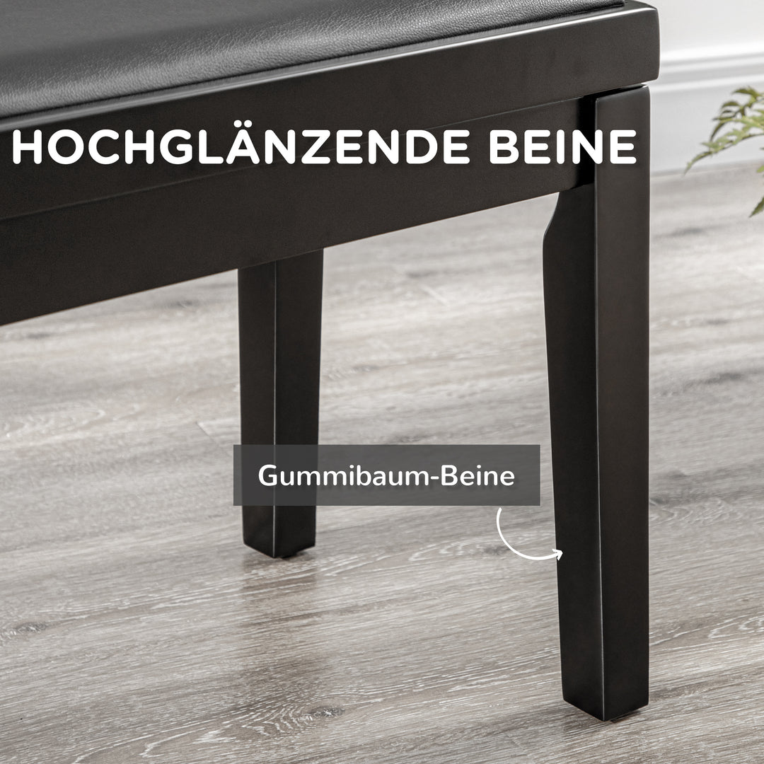 Klaverbænk, højdejusterbar klaverstol, elegant højglans, kunstlæder + gummitræ, sort, 63 x 33 x 56 cm
