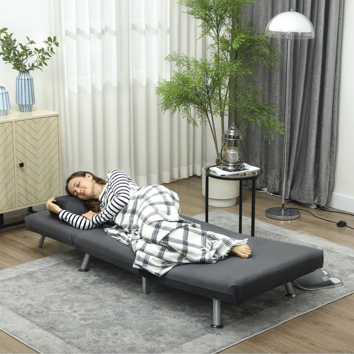 Klapstol med sengefunktion, foldbar afslapningsstol i fløjlslook, justerbar ryglæn, 75 x 70 x 75 cm, mørkegrå