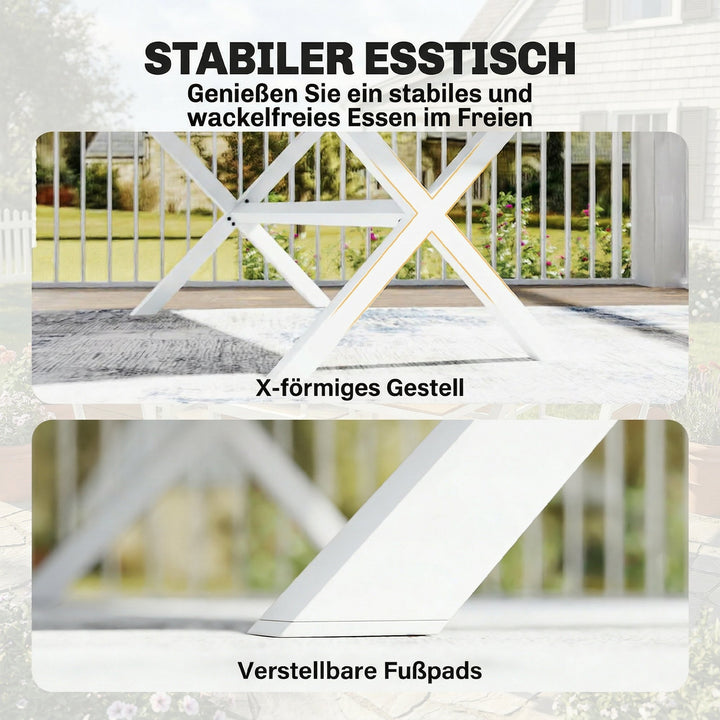 Havemøbelsæt, siddegruppe, 7 dele, bord med 6 stabelbare stole, trælook, aluminiumsstel, teak