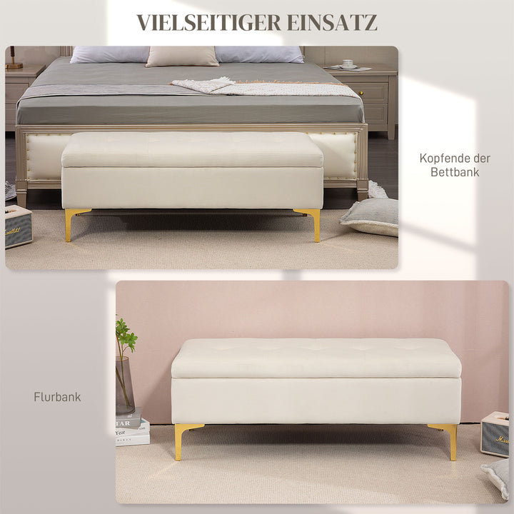 Bænk med opbevaringsplads, lasteevne op til 120 kg, 120 x 44 x 44,5 cm, beige