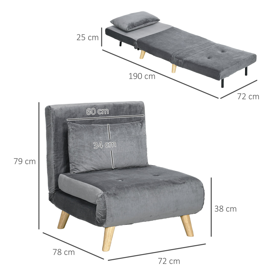2-I-1 lænestol, afslapningsstol, gæsteseng, op til 150 kg, 72 cm x 78 cm x 79 cm, grå