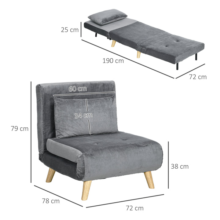 2-I-1 lænestol, afslapningsstol, gæsteseng, op til 150 kg, 72 cm x 78 cm x 79 cm, grå