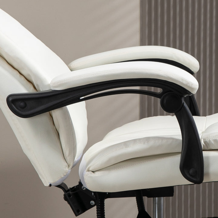 Justerbar drejestol med fodstøtte, nakkestøtte, massagefunktion, kunstlæder, 68,5x68,5x113-121cm, cremehvid