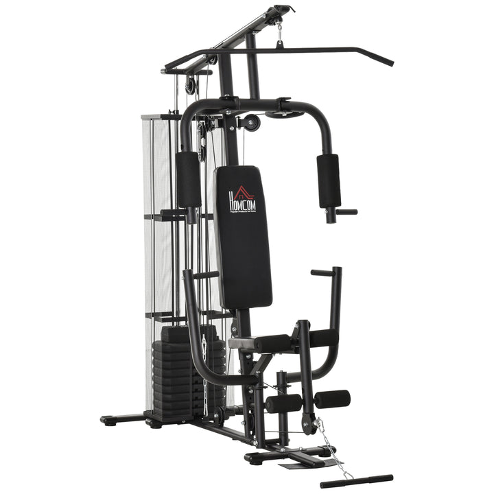 Power station fitness station fitnessudstyr multifunktionsstyrketræning multistation træningsstation med lat pulldown butterfly bar 45kg vægte reb, fitnessudstyr til hjemmet sort