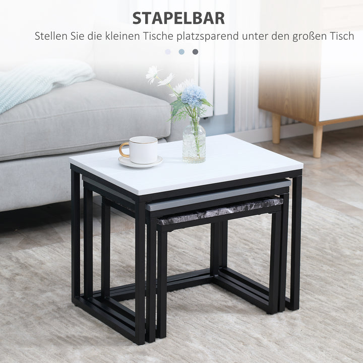 Sæt med 3 sofaborde, stabelbare sideborde, sofaborde, metalfod, mdf, 3 farver, 55 x 40 x 45 cm/48 x 37 x 40 cm/41 x 34 x 35 cm