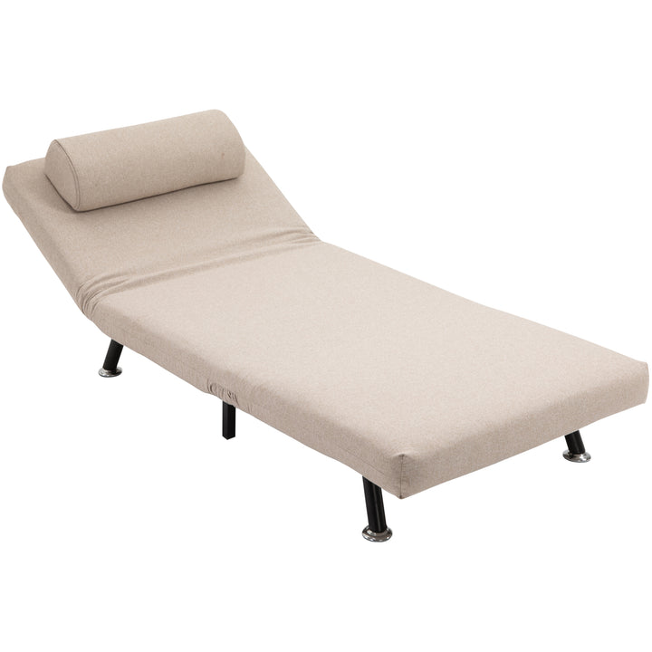 Klapstol med sengefunktion, foldbar afslapningsstol i linnedlook, justerbar ryglæn, 75 x 70 x 75 cm, beige