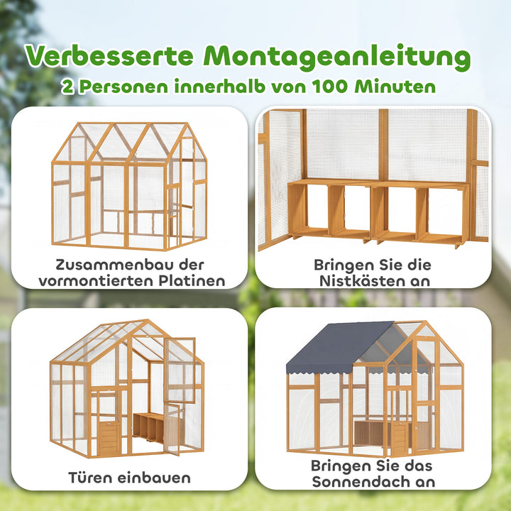 Hønsehus 3,07 m Træløbegård med vandtæt stof, sikkerhedslås, til 6-8 kyllinger 1,7 x 1,8 x 1,8 m