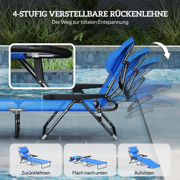 Solseng haveseng afslappende liggestol, foldbar, vejrbestandig, 194 cm x 72 cm x 31 cm, sort + mørkeblå