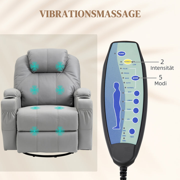 Massagestol med fodstøtte, 8 vibrationspunkter, 5 tilstande, inklusive fjernbetjening, lysegrå