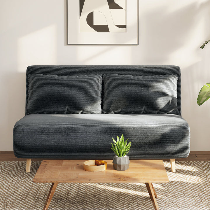 Sovesofa, gæsteseng, 3-positions justerbar ryglæn, corduroy-look, op til 120 kg, 141 x 90 x 81 cm, mørkegrå