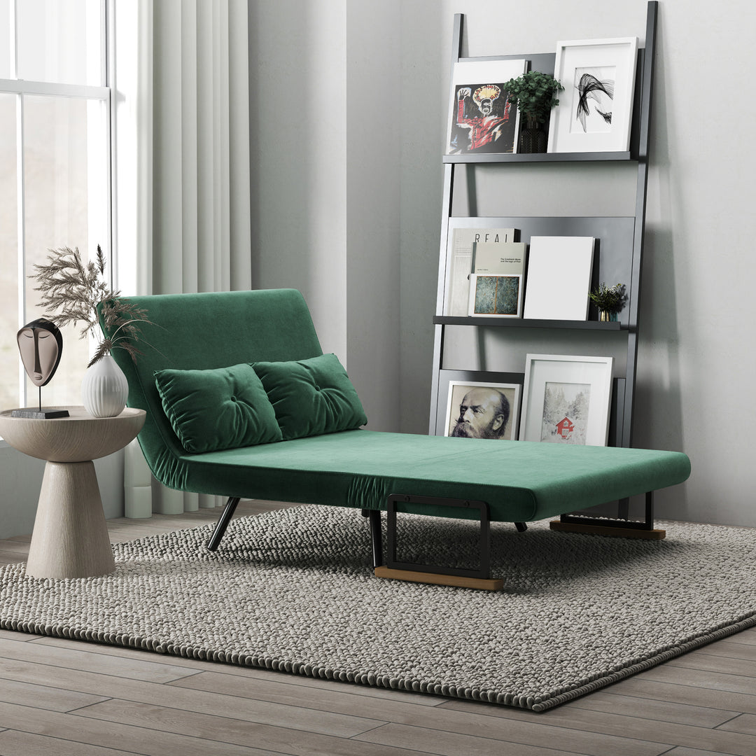 Sovesofa 2-personers sofa fløjlsofa, sovefunktion, inkl. 2 hynder, fløjlslook, naturlig + grøn