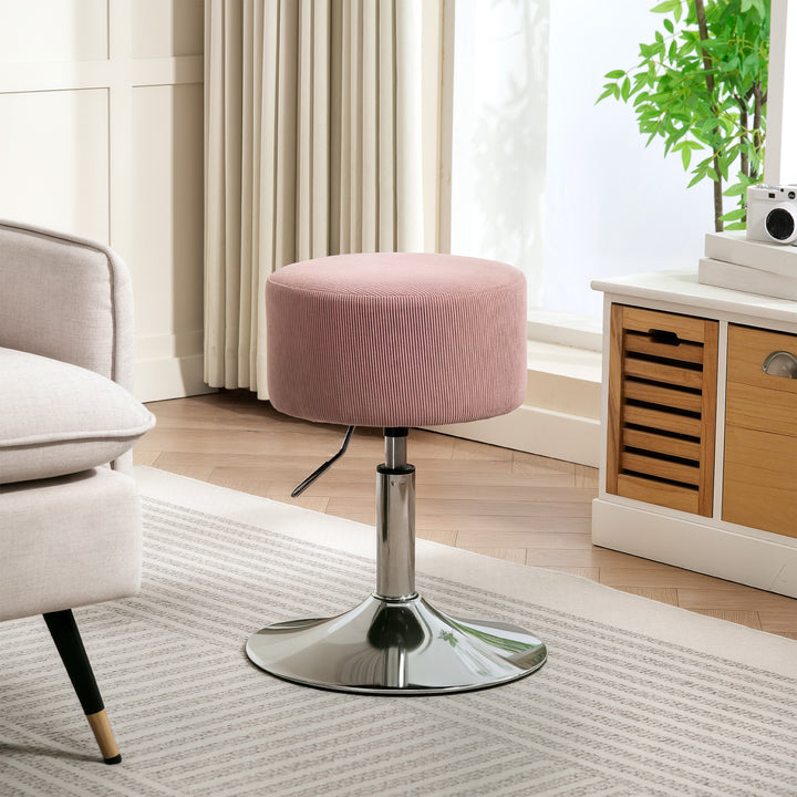 Barstol, polstret barstol med metalstel, corduroy look, højdejusterbar 360° drejelig pink
