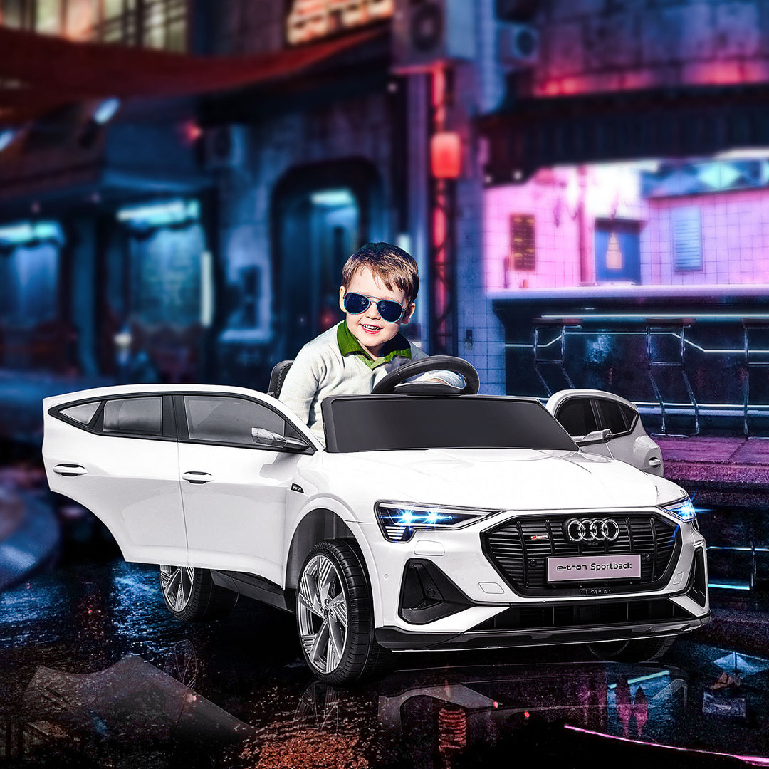 Elektrisk børnebil 12v elbil audi e-tron elbil med fjernbetjening, sikkerhedssele, musik (mp3/usb/tf), børnebil til børn 3-5 år, 3-5 km/t, hvid